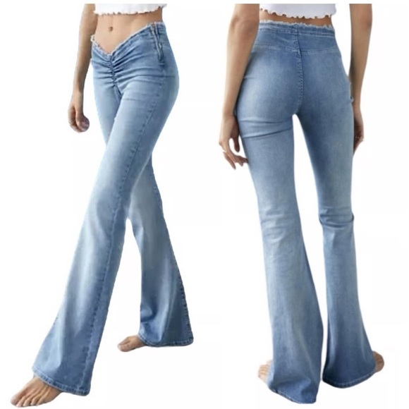 Urban Outfitters BDG Ruched Size Zip Flare Light Wash Jeans 32 - Picture 10 of 10